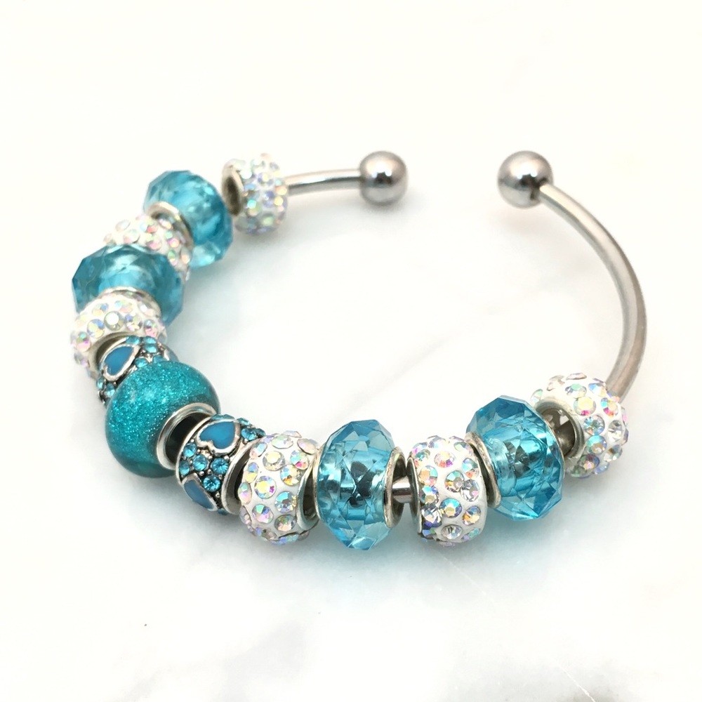 Aqua & Pave European Beads Bracelet - Picture 1 of 2